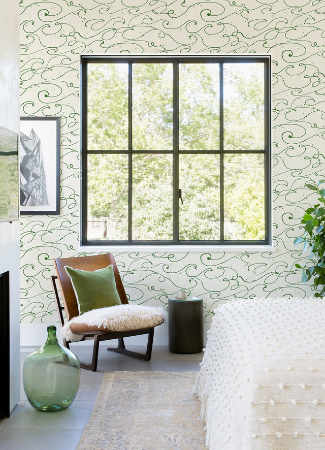 Kuroshio Green Ocean Wave Wallpaper with Abstract Coastal Motif - Chesapeake 4071-71006