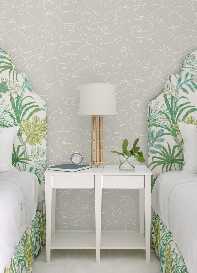 Kuroshio Taupe Ocean Wave Wallpaper with Abstract Coastal Motif - Brewster 4071-71007