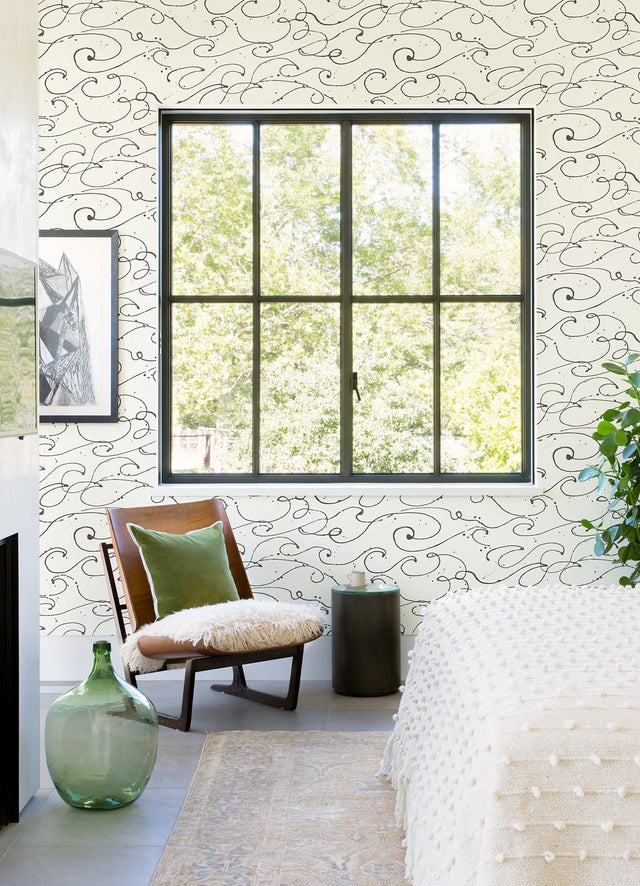 Kuroshio Charcoal Ocean Wave Wallpaper with Abstract Coastal Style - Chesapeake 4071-71008