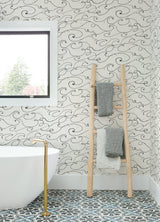 Kuroshio Charcoal Ocean Wave Wallpaper with Abstract Coastal Style - Chesapeake 4071-71008