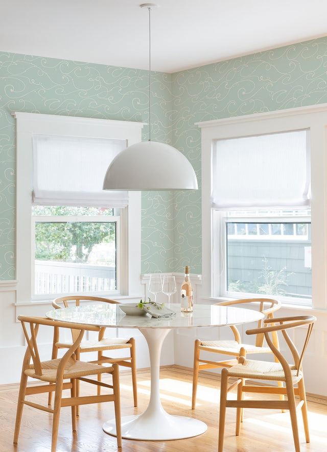 Kuroshio Aqua Ocean Wave Wallpaper with Abstract Coastal Sure Strip Design - Brewster 4071-71009