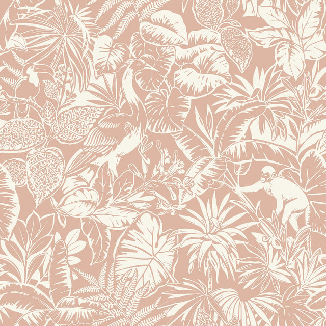 Corcovado Coral Jungle Jamboree Wallpaper with Tropical Animal Motif - Chesapeake 4071-71010