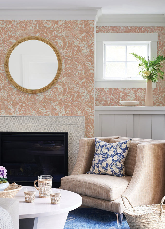 Corcovado Coral Jungle Jamboree Wallpaper with Tropical Animal Motif - Chesapeake 4071-71010