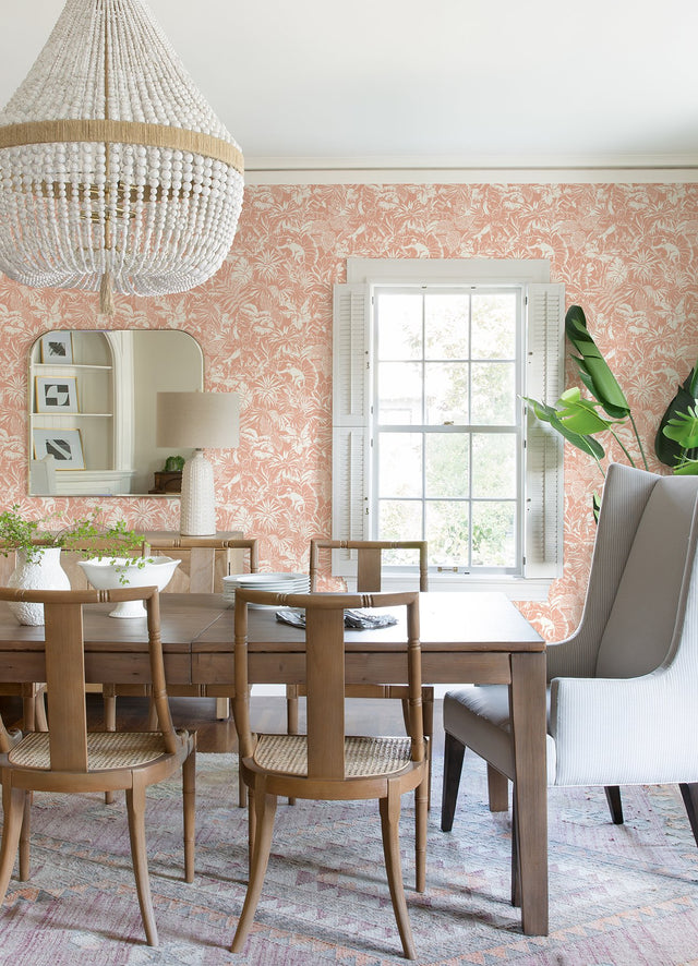 Corcovado Coral Jungle Jamboree Wallpaper with Tropical Animal Motif - Chesapeake 4071-71010