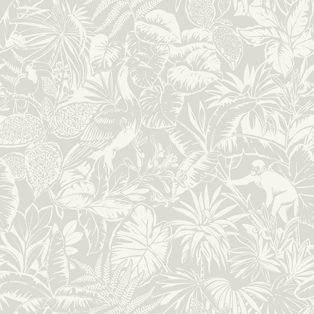 Corcovado Grey Jungle Jamboree Wallpaper with Tropical Monkeys and Birds - Chesapeake 4071-71011