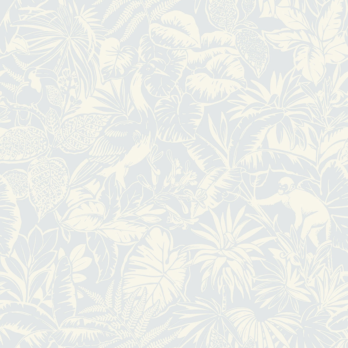 Corcovado Light Blue Jungle Jamboree Wallpaper with Coastal Botanical Animal Motif - Chesapeake 4071-71012