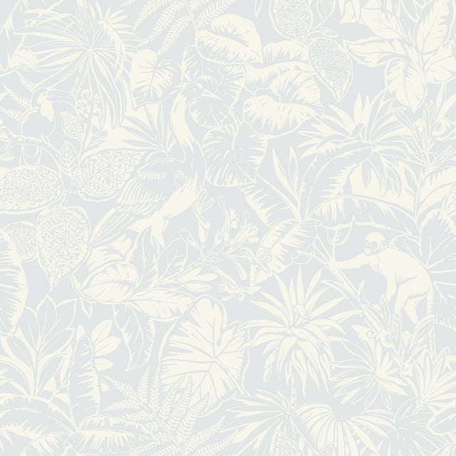 Corcovado Light Blue Jungle Jamboree Wallpaper with Coastal Botanical Animal Motif - Chesapeake 4071-71012