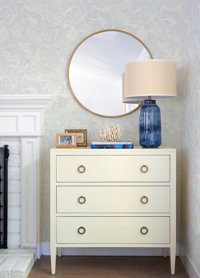 Corcovado Light Blue Jungle Jamboree Wallpaper with Coastal Botanical Animal Motif - Chesapeake 4071-71012