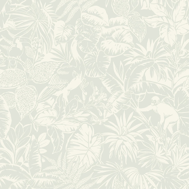 Corcovado Aqua Jungle Jamboree Wallpaper with Tropical Fauna Pattern - Chesapeake 4071-71013