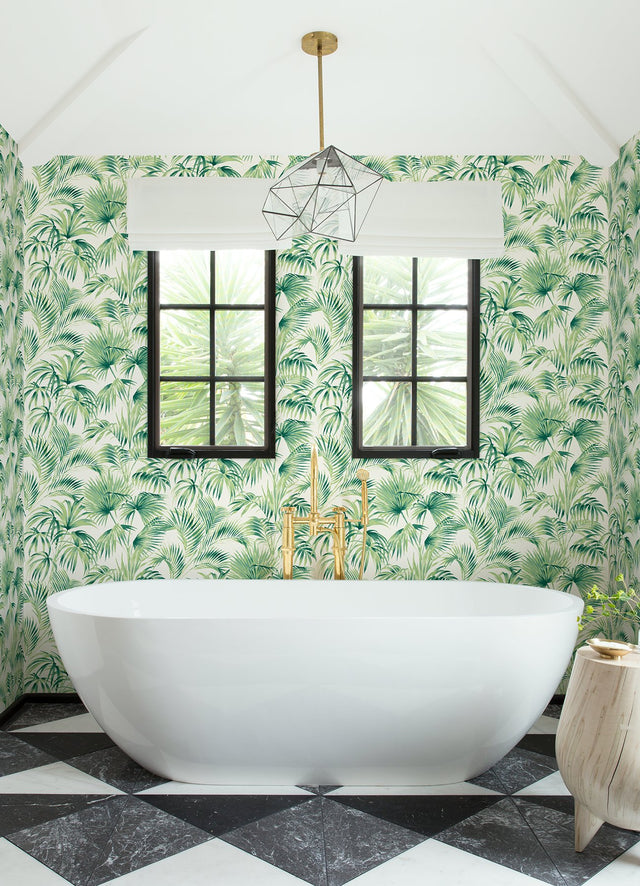 Manaus Green Palm Frond Wallpaper with Botanical Bohemian Motif - Chesapeake 4071-71014
