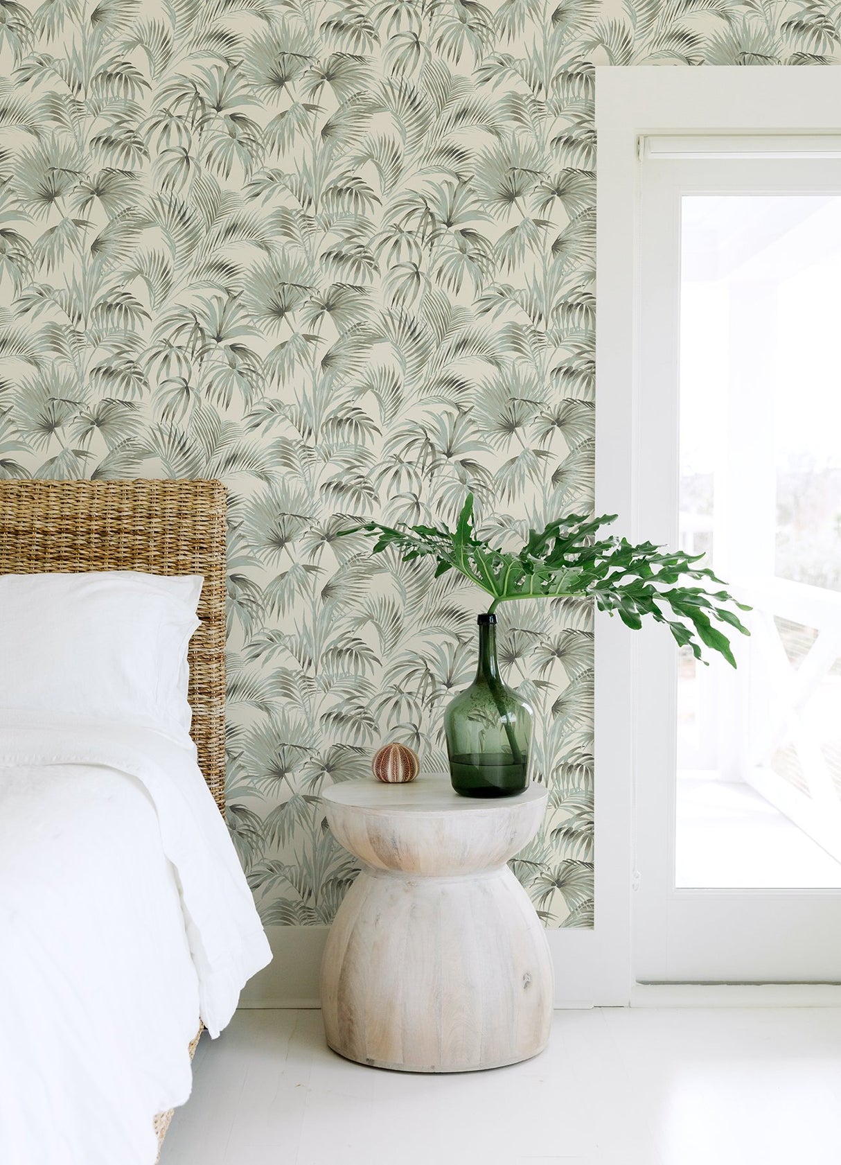 Manaus Aqua Palm Frond Wallpaper with Bohemian Botanical Style - Chesapeake 4071-71015
