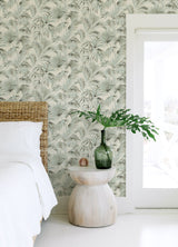 Manaus Aqua Palm Frond Wallpaper with Bohemian Botanical Style - Chesapeake 4071-71015