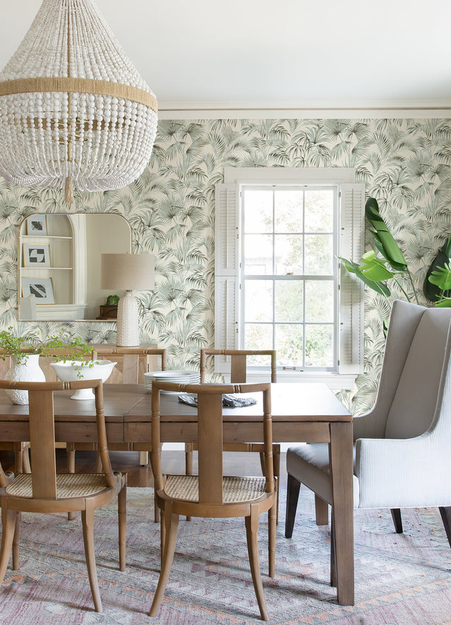 Manaus Aqua Palm Frond Wallpaper with Bohemian Botanical Style - Chesapeake 4071-71015