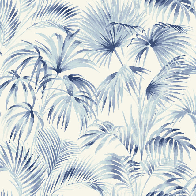 Manaus Blue Palm Frond Wallpaper with Bohemian Botanical Pattern - Chesapeake 4071-71016