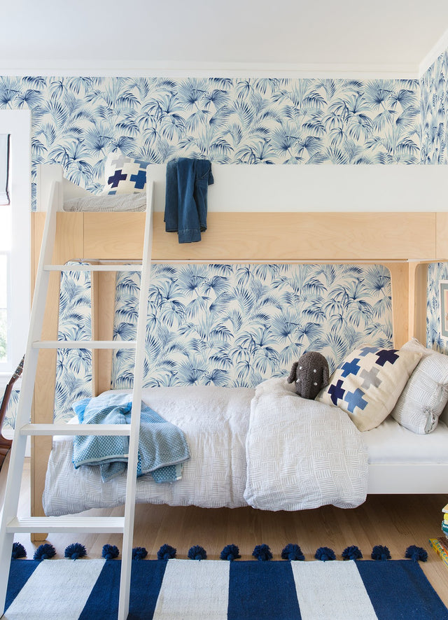 Manaus Blue Palm Frond Wallpaper with Bohemian Botanical Pattern - Chesapeake 4071-71016