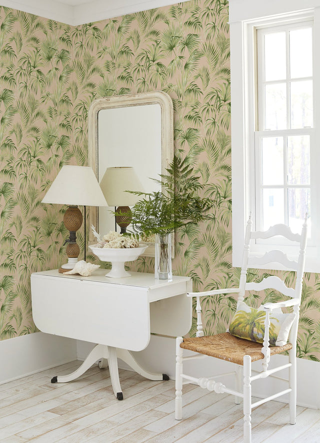 Manaus Peach Palm Frond Wallpaper with Botanical Bohemian Style - Brewster 4071-71017