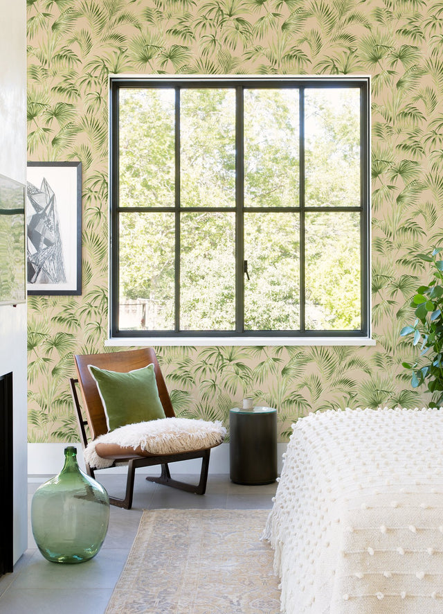 Manaus Peach Palm Frond Wallpaper with Botanical Bohemian Style - Brewster 4071-71017