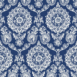 Helm Damask Navy Floral Medallion Wallpaper with Coastal Medallions Pattern - Chesapeake 4071-71018
