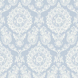 Helm Damask Light Blue Floral Medallion Wallpaper with Coastal Medallions Pattern - Chesapeake 4071-71019