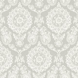 Helm Damask Taupe Floral Medallion Prepasted Wallpaper with Coastal Graphics Style - Chesapeake 4071-71020
