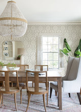 Helm Damask Taupe Floral Medallion Prepasted Wallpaper with Coastal Graphics Style - Chesapeake 4071-71020