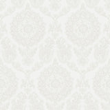 Helm Damask White Floral Medallion Wallpaper with Coastal Medallions Pattern - Brewster 4071-71021