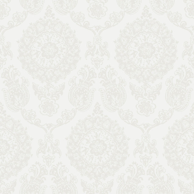 Helm Damask White Floral Medallion Wallpaper with Coastal Medallions Pattern - Brewster 4071-71021
