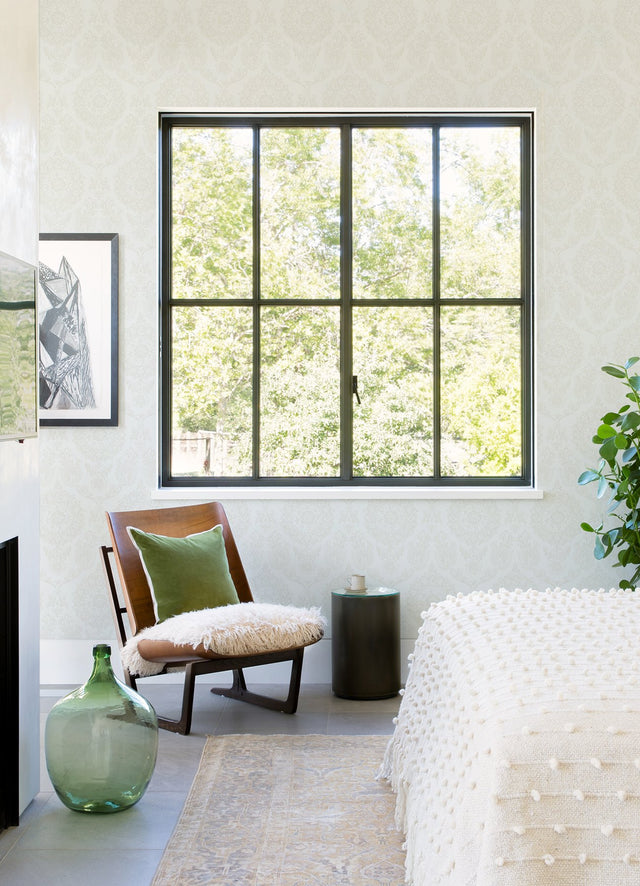 Helm Damask White Floral Medallion Wallpaper with Coastal Medallions Pattern - Brewster 4071-71021