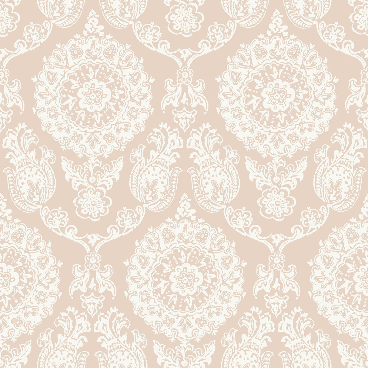 Helm Damask Blush Floral Medallion Wallpaper with Coastal Medallions Pattern - Chesapeake 4071-71022