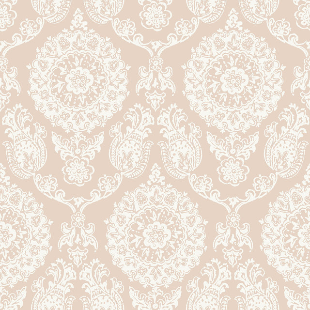 Helm Damask Blush Floral Medallion Wallpaper with Coastal Medallions Pattern - Chesapeake 4071-71022