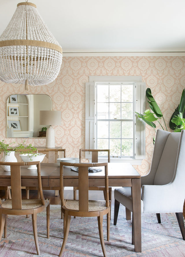 Helm Damask Blush Floral Medallion Wallpaper with Coastal Medallions Pattern - Chesapeake 4071-71022