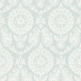 Helm Damask Aqua Floral Medallion Wallpaper with Coastal Graphics Medallions Pattern - Chesapeake 4071-71023