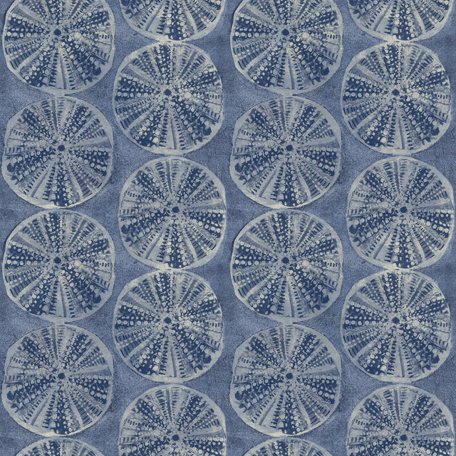 Sea Biscuit Blue Sand Dollar Wallpaper with Coastal Geometric Sand Dollar Motif - Chesapeake 4071-71025