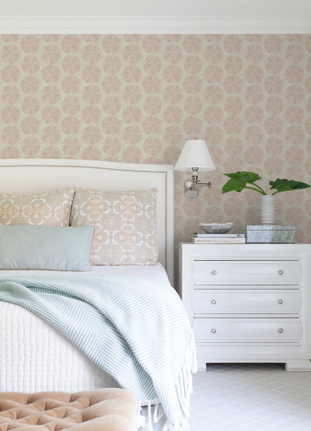 Sea Biscuit Peach Sand Dollar Wallpaper with Coastal Geometric Motif - Chesapeake 4071-71026