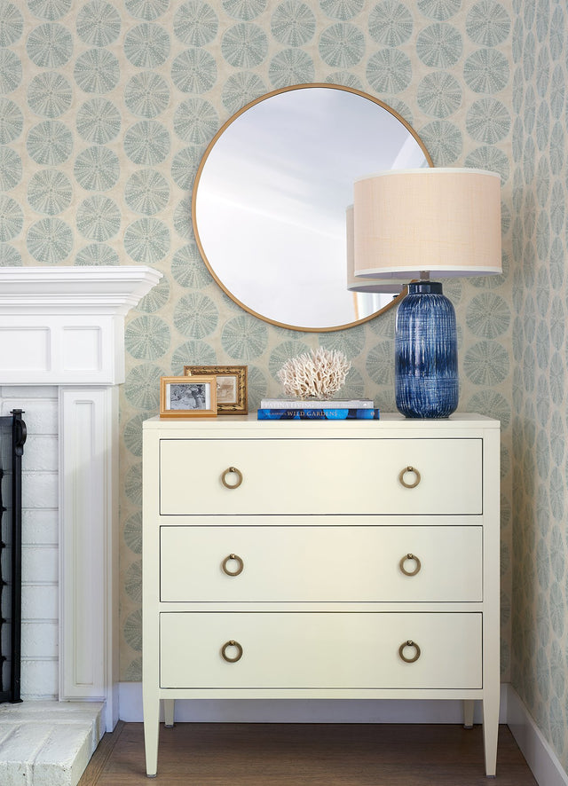 Sea Biscuit Aqua Sand Dollar Wallpaper with Coastal Geometric Motif - Chesapeake 4071-71028