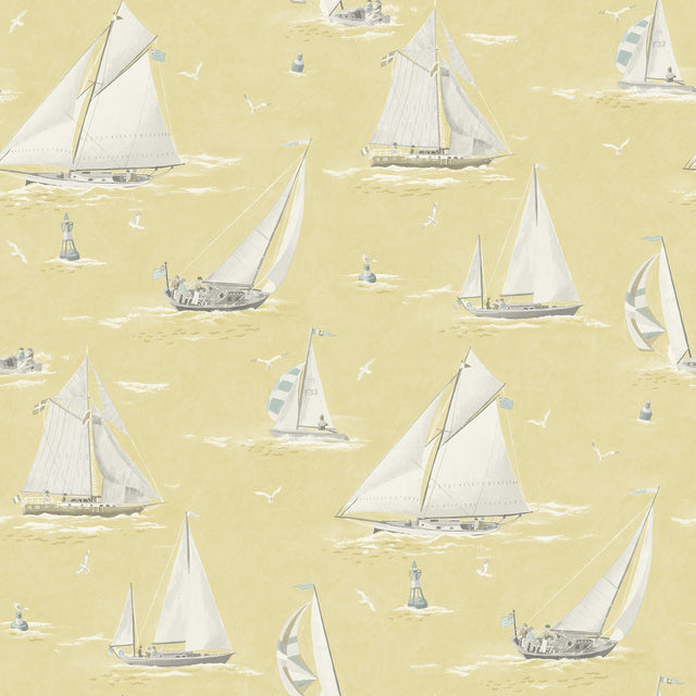 Leeward Yellow Sailboat Wallpaper with Coastal Novelty Graphics - Chesapeake 4071-71033