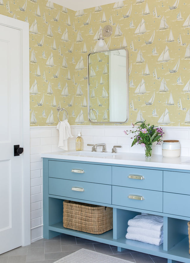 Leeward Yellow Sailboat Wallpaper with Coastal Novelty Graphics - Chesapeake 4071-71033