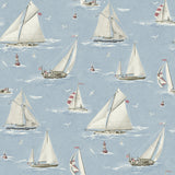 Leeward Light Blue Sailboat Wallpaper with Coastal Novelty Graphics - Chesapeake 4071-71034