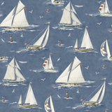 Leeward Navy Sailboat Wallpaper with Coastal Graphics Pattern - Chesapeake 4071-71035