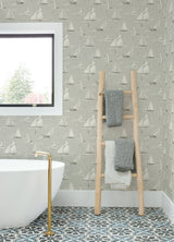 Leeward Light Grey Sailboat Wallpaper with Coastal Graphics Novelty Pattern - Chesapeake 4071-71036