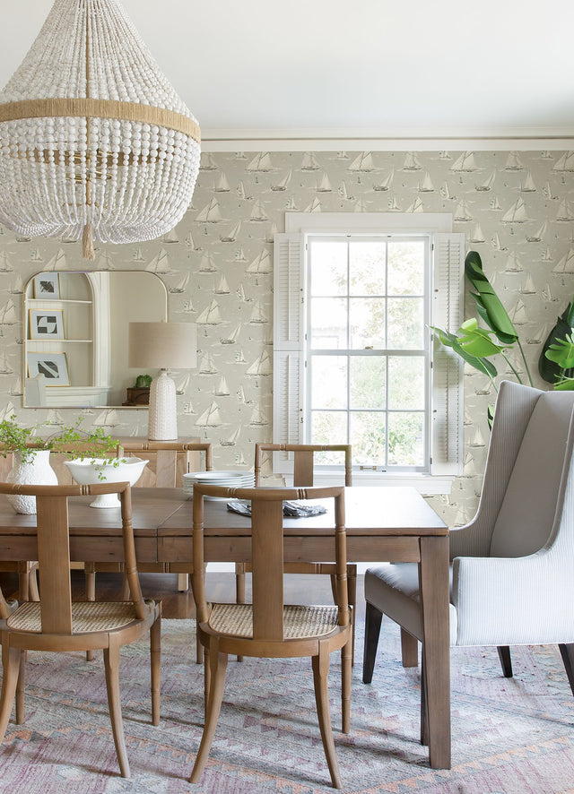 Leeward Light Grey Sailboat Wallpaper with Coastal Graphics Novelty Pattern - Chesapeake 4071-71036