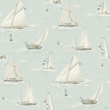 Leeward Aqua Sailboat Wallpaper with Coastal Novelty Graphics Pattern - Chesapeake 4071-71037