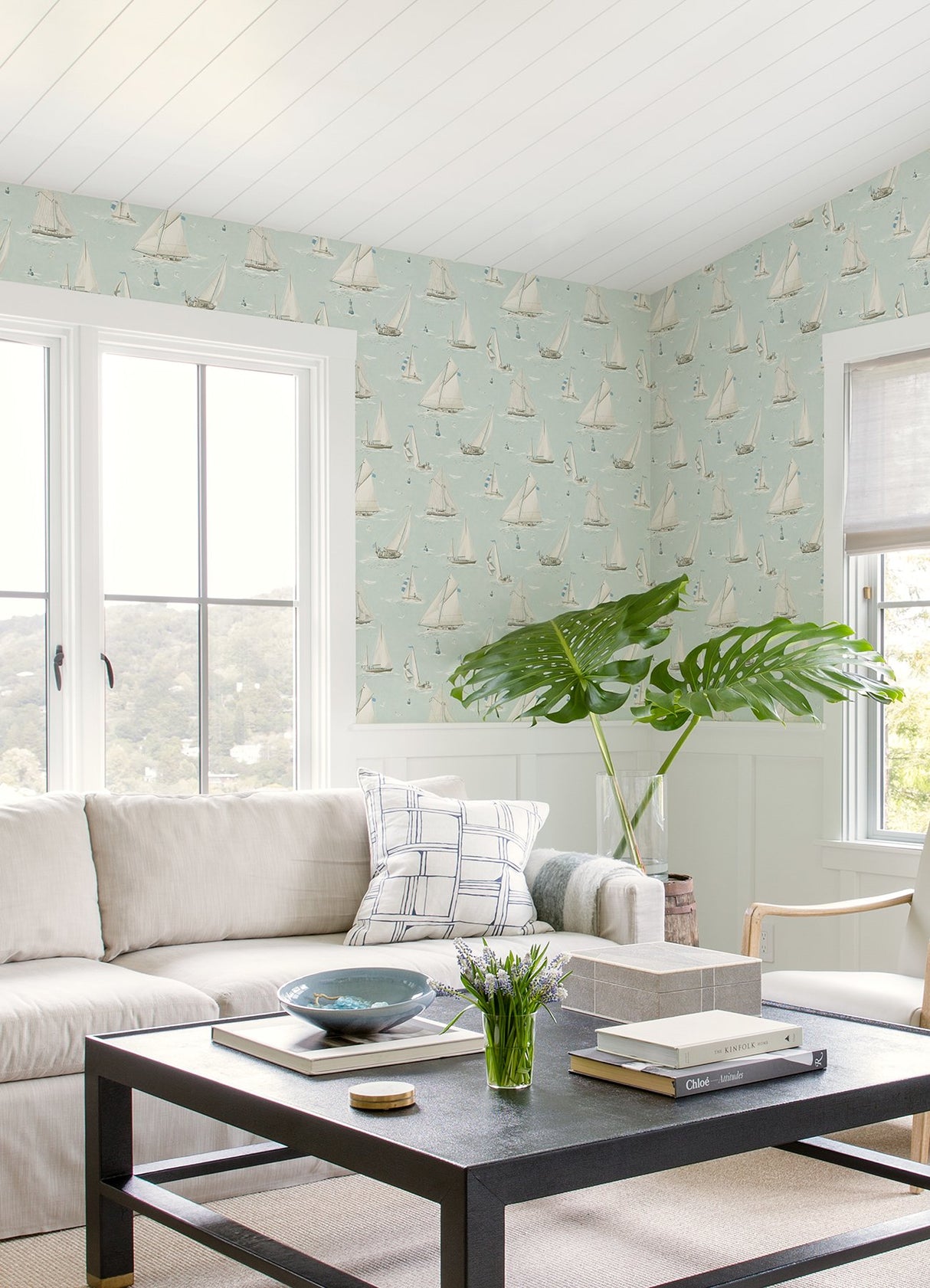 Leeward Aqua Sailboat Wallpaper with Coastal Novelty Graphics Pattern - Chesapeake 4071-71037
