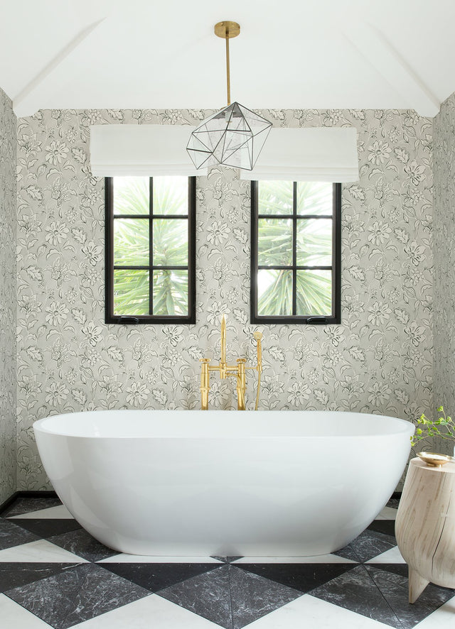 Plumeria Grey Floral Trail Wallpaper with Farmhouse Botanical Flowers - Chesapeake 4071-71039