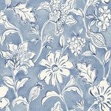 Plumeria Blue Floral Trail Wallpaper with Botanical Flowers  Chesapeake 4071-71040