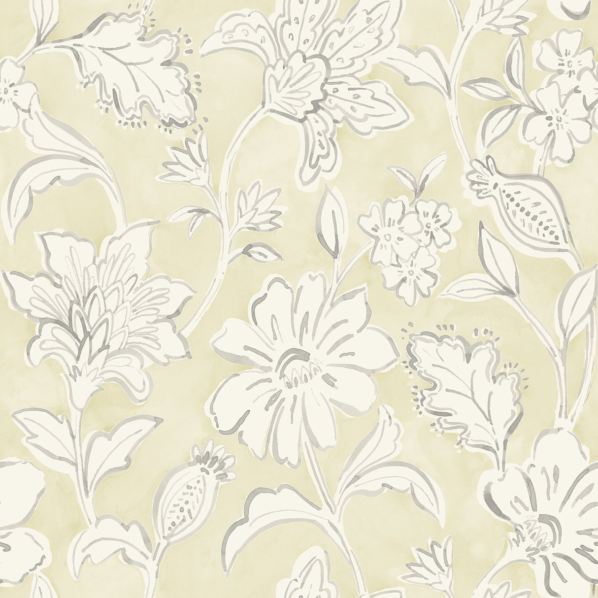 Plumeria Yellow Floral Trail Wallpaper with Botanical Flowers Motif - Chesapeake 4071-71041