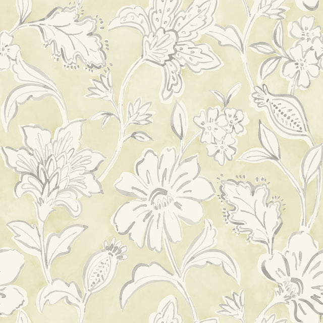 Plumeria Yellow Floral Trail Wallpaper with Botanical Flowers Motif - Chesapeake 4071-71041