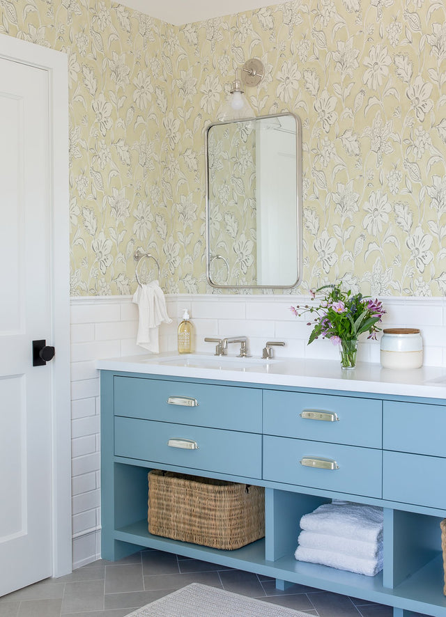 Plumeria Yellow Floral Trail Wallpaper with Botanical Flowers Motif - Chesapeake 4071-71041