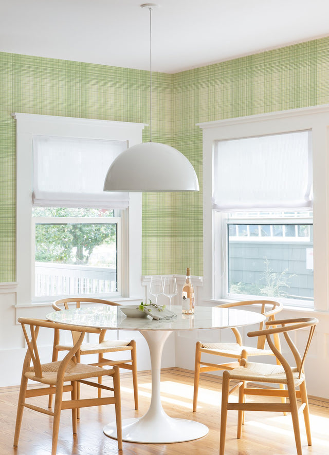 Madras Green Plaid Wallpaper with Fabric & Woven Textures Pattern, Coastal Style - Chesapeake 4071-71042