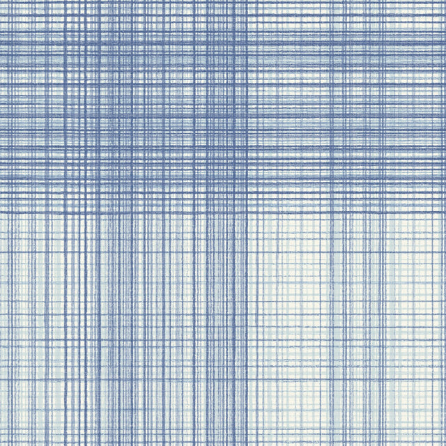 Madras Blue Plaid Wallpaper with Coastal Fabric & Woven Textures Pattern - Chesapeake 4071-71043